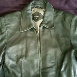 111 State black leather zip front jacket